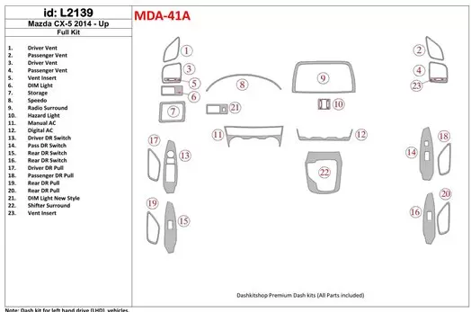 Mazda CX-5 2014-UP Full Set Cruscotto BD Rivestimenti interni