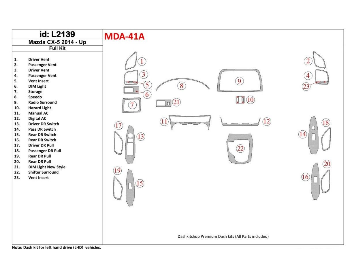 Mazda CX-5 2014-UP Full Set BD Interieur Dashboard Bekleding Volhouder