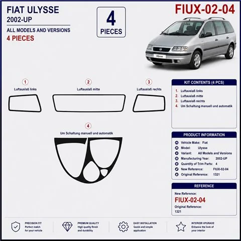Fiat Ulysse 2002+ kit salpicadero 3D, 4 piezas 2