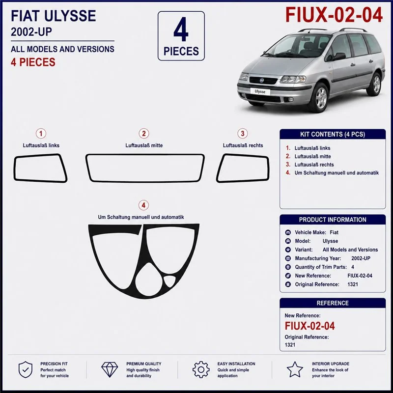 Fiat Ulysse 2002+ kit décor tableau de bord 3D, 4 pièces