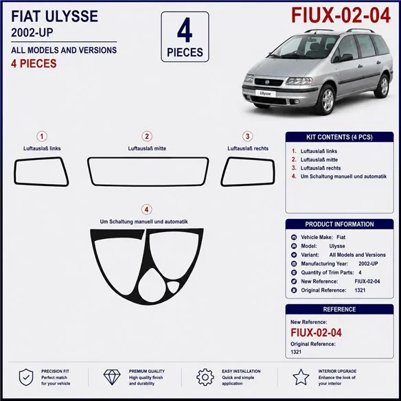 Fiat Ulysse 2002+ 3D dashboard trim kit, 4 parts