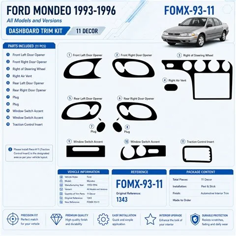 Ford Mondeo 1993-1996 3D Interior Dashboard Trim Kit Dash Trim Dekor 11-Parts