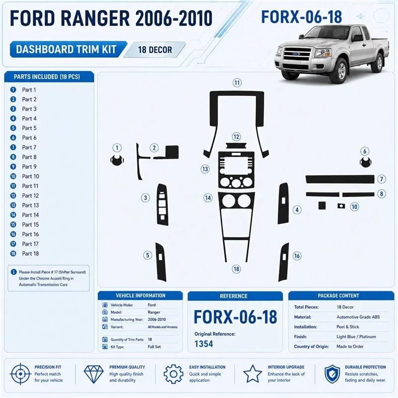 Ford Ranger 2006-2010 3D interieur dashboard decoratieset dashboard decor 18-delen
