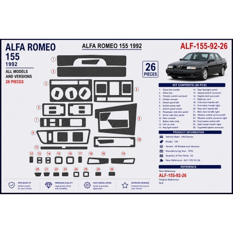 Alfa Romeo 155 1992 3D dashboard trim kit, 26 parts 2