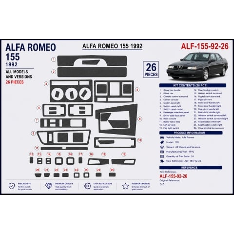 Alfa Romeo 155 1992 kit décor tableau de bord 3D, 26 pièces 2