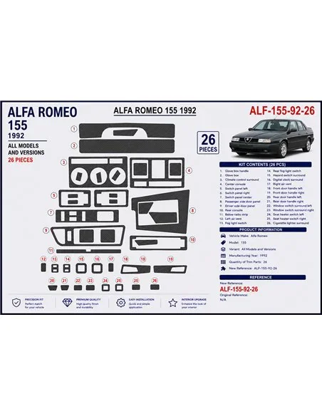 Alfa Romeo 155 1992 kit salpicadero 3D, 26 piezas