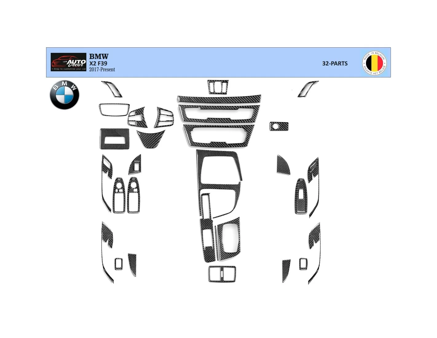 BMW X2 F39 From 2019 3D Interior Dashboard Trim Kit Dash Trim Dekor 32-Parts