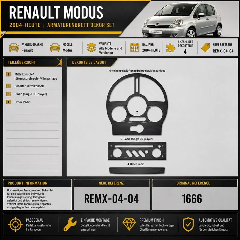 Renault Modus 2004-heden 3D interieur dashboard decoratieset dashboard decor 4-delen
