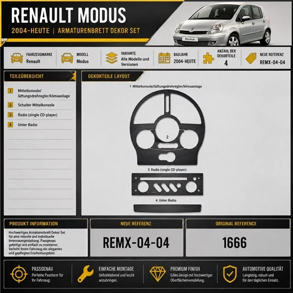 Renault Modus 2004-heden 3D interieur dashboard decoratieset dashboard decor 4-delen