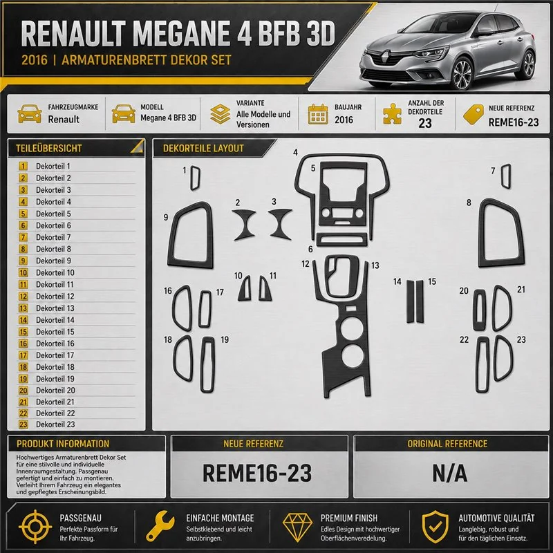 Renault Megane 4 BFB 3D 2016 kit de molduras interiores para salpicadero 23 piezas