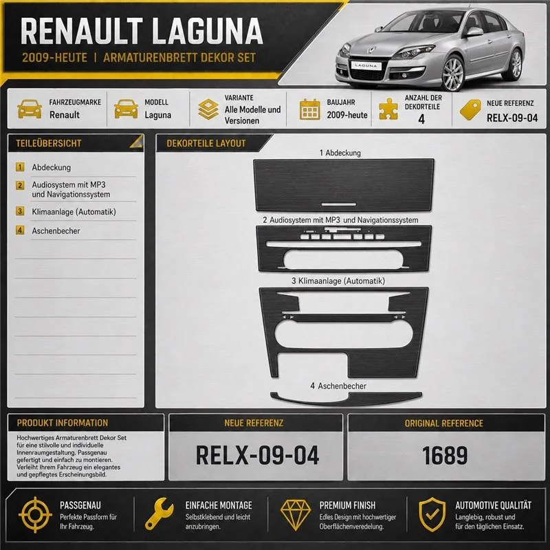 Renault Laguna 2009-in poi kit rivestimento cruscotto e interni 3D 4 pezzi