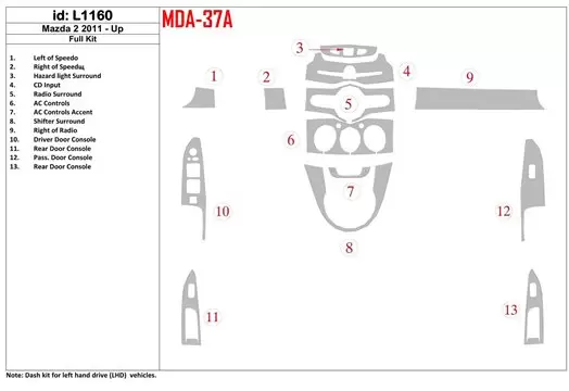 Mazda Mazda 2 2011-UP Voll Satz BD innenausstattung armaturendekor cockpit dekor - 1- Cockpit Dekor Innenraum