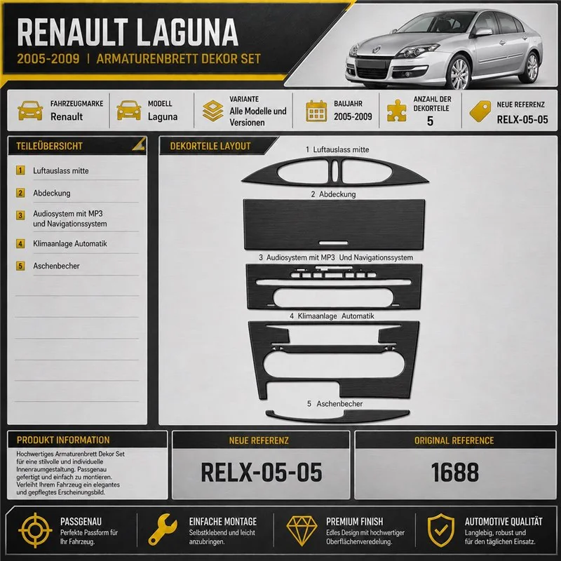 Renault Laguna 2005-2009 kit 3D de molduras interiores para salpicadero 5 piezas