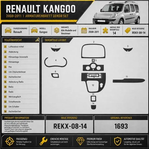 Renault Kangoo 2008-2011 kit salpicadero 3D, 14 piezas 2