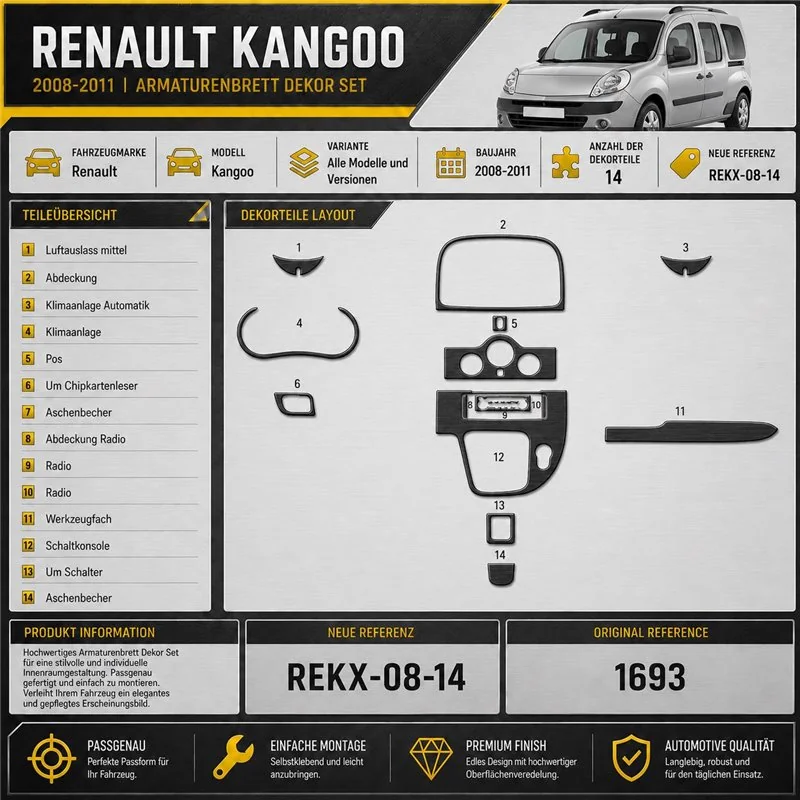 Renault Kangoo 2008-2011 3D interieur dashboard decoratieset dashboard decor 14-delen