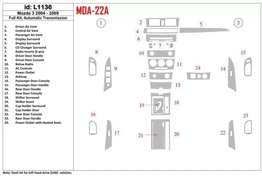 Mazda Mazda3 2004-2009 Automatic Gear, With NAVI Interior BD Dash Trim Kit