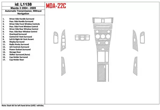 Mazda Mazda3 2004-2009 Automatic Gear, Without NAVI BD innenausstattung armaturendekor cockpit dekor - 1- Cockpit Dekor Innenrau