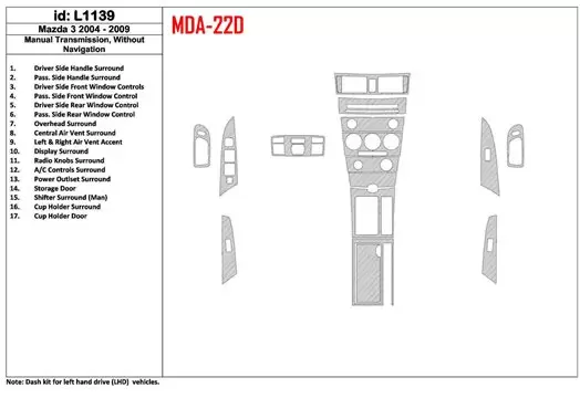 Mazda Mazda3 2004-2009 Manual Gear Box, Without NAVI BD Interieur Dashboard Bekleding Volhouder