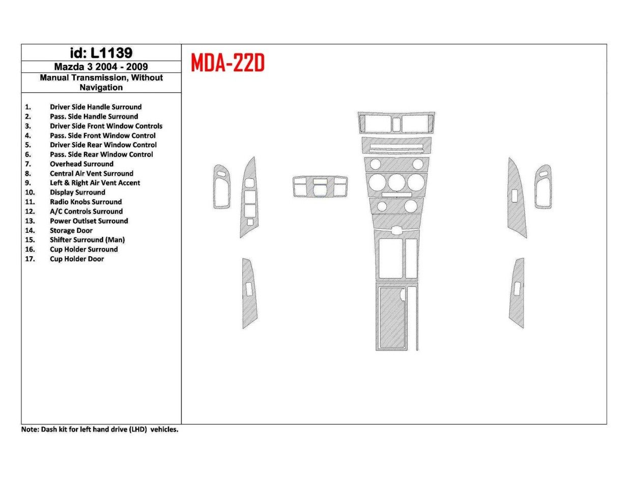 Mazda Mazda3 2004-2009 Manual Gear Box, Without NAVI Decor de carlinga su interior