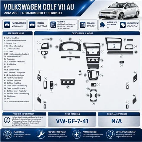 Volkswagen Golf VII AU 2012-2021 3D Cockpit Dekor Interieurleisten Set 41-teilig