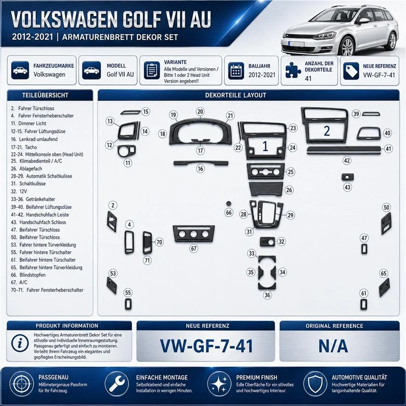 Volkswagen Golf VII AU 2012-2021 3D Cockpit Dekor Interieurleisten Set 41-teilig