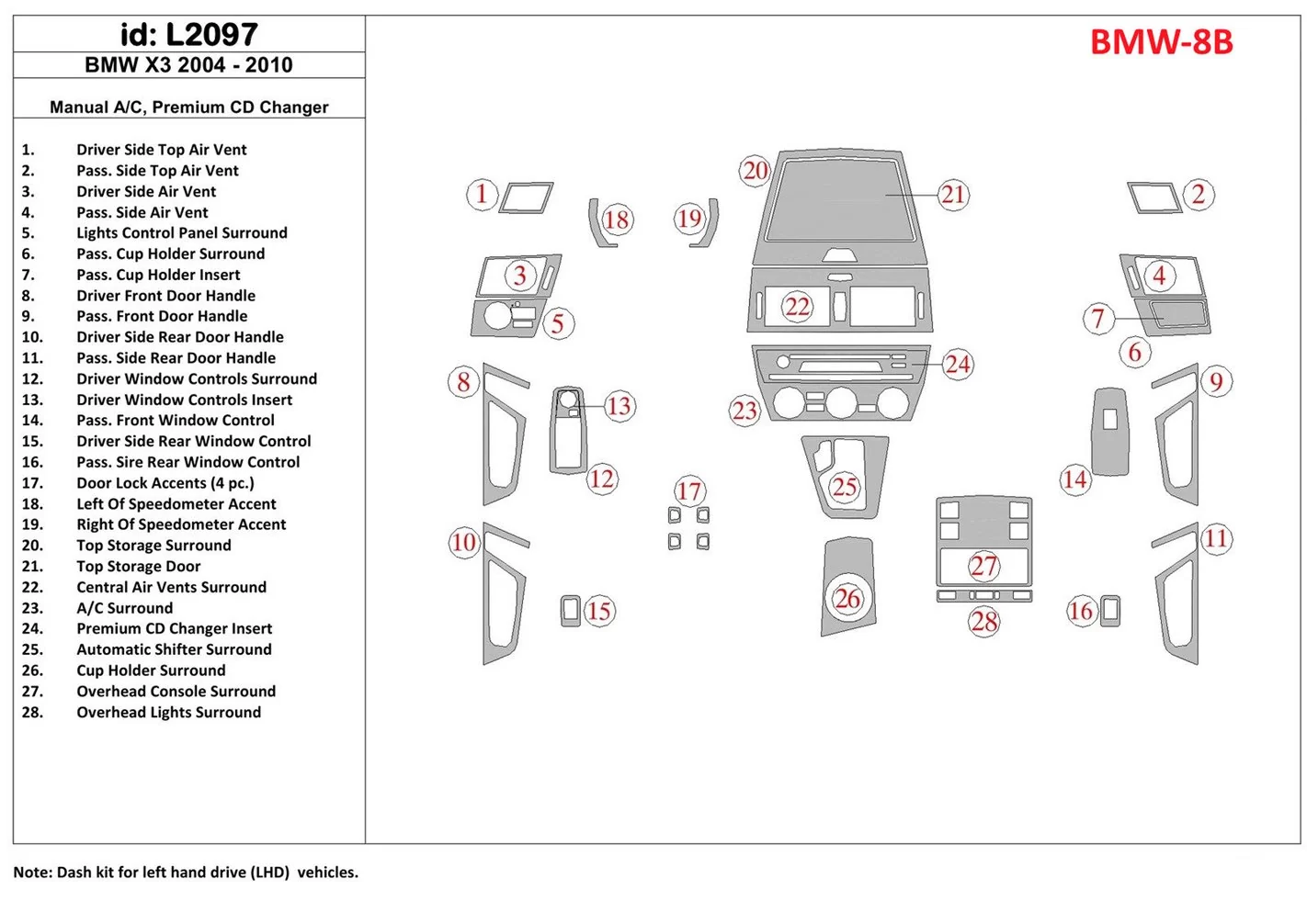 BMW BMW X3 2004-2010 Aircondition, Premium CD changer Interior BD Dash Trim Kit €59.99