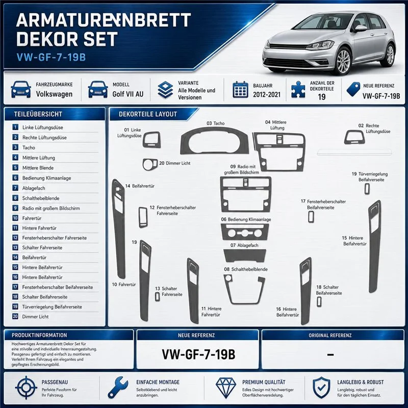 Volkswagen Golf VII AU 2012-2021 3D Interior Dashboard Trim Kit Dash Trim Dekor 19B-Parts