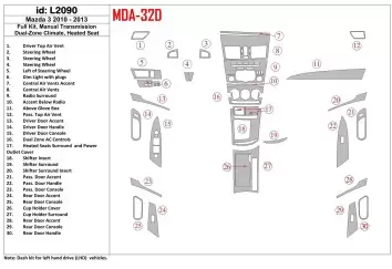 Mazda Mazda3 2010-2013 Full Set, Manual Gear Box, two-zone climate control, Heated Seats Interior BD Dash Trim Kit