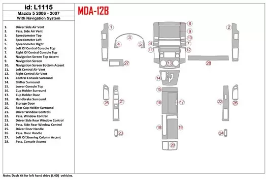 Mazda Mazda5 2006-2007 With NAVI Interior BD Dash Trim Kit