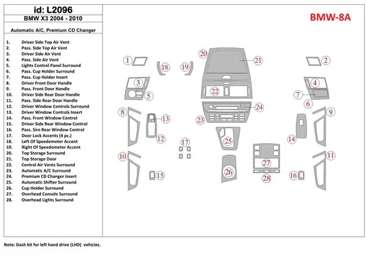 BMW X3 2004-UP Automatic Gearbox AC Control, Premium CD Changer BD Interieur Dashboard Bekleding Volhouder