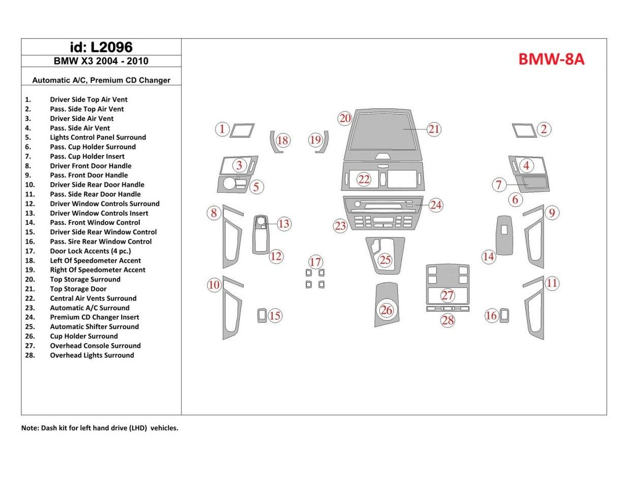 BMW X3 2004-UP Automatic Gearbox AC Control, Premium CD Changer Decor de carlinga su interior