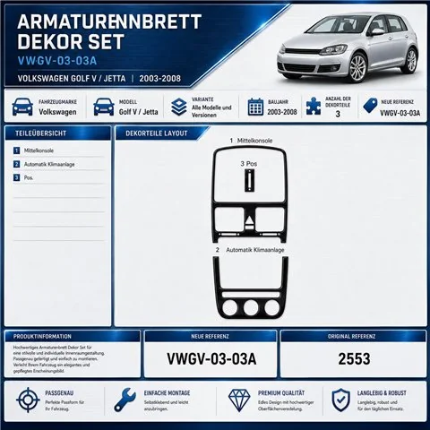 Volkswagen Golf V Jetta 2003-2008 automatic AC kit 3D de molduras interiores para salpicadero 3 piezas
