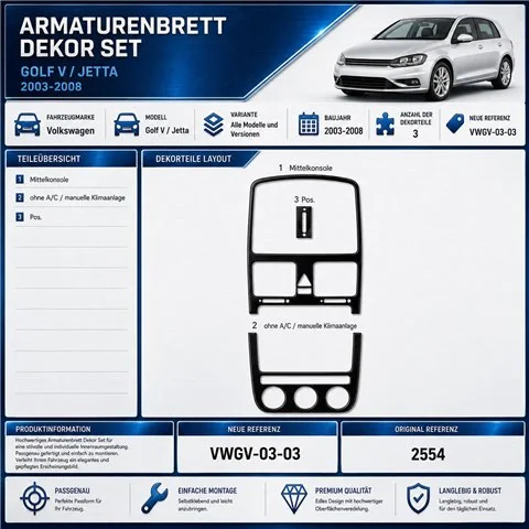 Volkswagen Golf V Jetta 2003-2008 3D dashboard sierlijstset, 3 delen 2