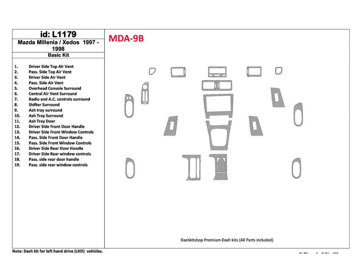 Mazda Milenia 1997-1998 Basic Set, Without OEM, 19 Parts set BD Interieur Dashboard Bekleding Volhouder