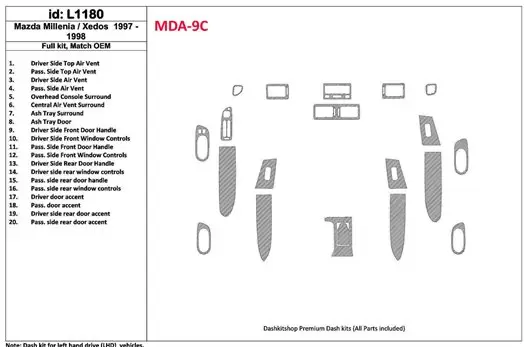 Mazda Milenia 1997-1998 Full Set, OEM Compliance, 20 Parts set Decor de carlinga su interior