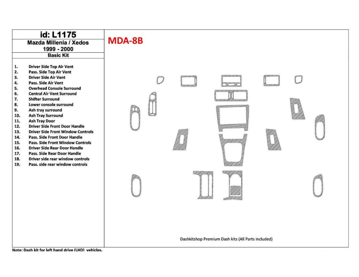 Mazda Milenia 1999-2000 Basic Set, Without OEM, 19 Parts set BD Interieur Dashboard Bekleding Volhouder
