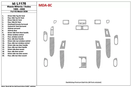 Mazda Milenia 1999-2000 Full Set, OEM Compliance, 20 Parts set BD Interieur Dashboard Bekleding Volhouder