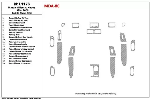 Mazda Milenia 1999-2000 Full Set, OEM Compliance, 20 Parts set Cruscotto BD Rivestimenti interni