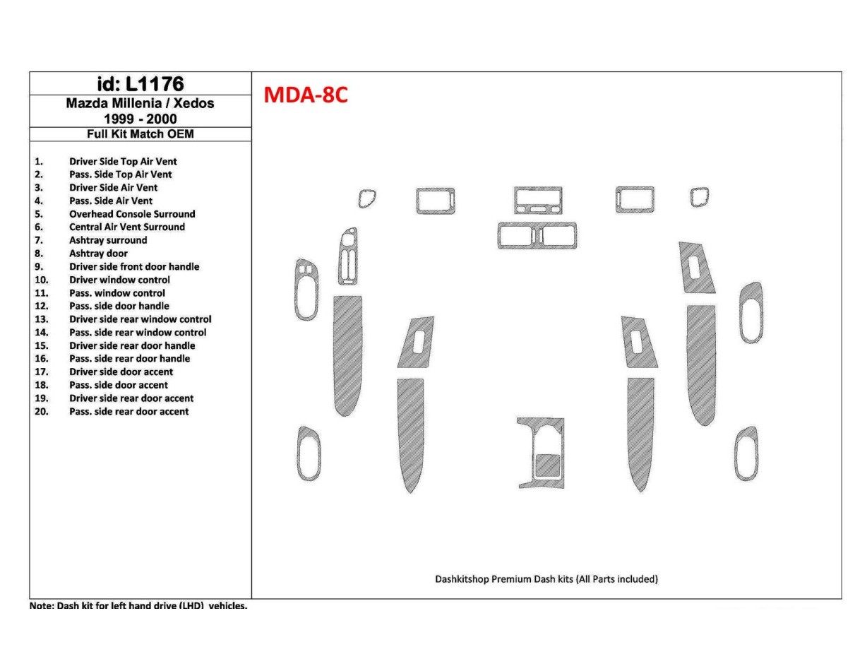 Mazda Milenia 1999-2000 Full Set, OEM Compliance, 20 Parts set BD Interieur Dashboard Bekleding Volhouder