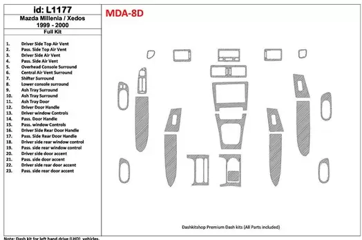 Mazda Milenia 1999-2000 Without Fabric, 23 Parts set Cruscotto BD Rivestimenti interni Mazda Milenia 1999-2000 Without Fabric, 23 Parts set Cruscotto BD Rivestimenti interni