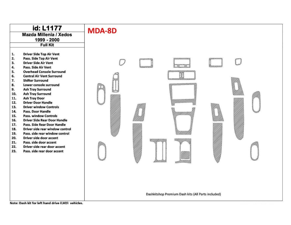 Mazda Milenia 1999-2000 Without Fabric, 23 Parts set BD Interieur Dashboard Bekleding Volhouder