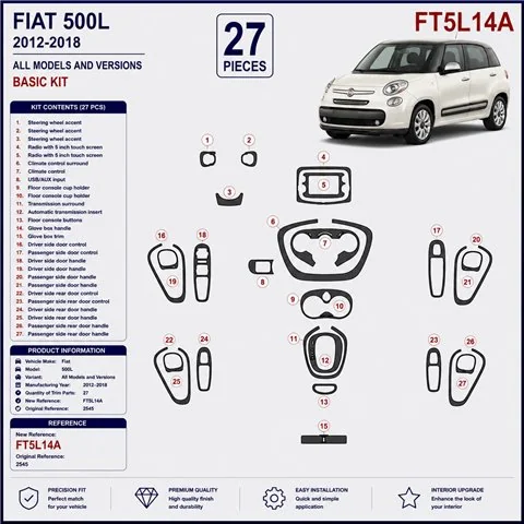 Fiat 500L 2012-2018 3D Armaturenbrett-Dekor-Set, 27 Teile 2
