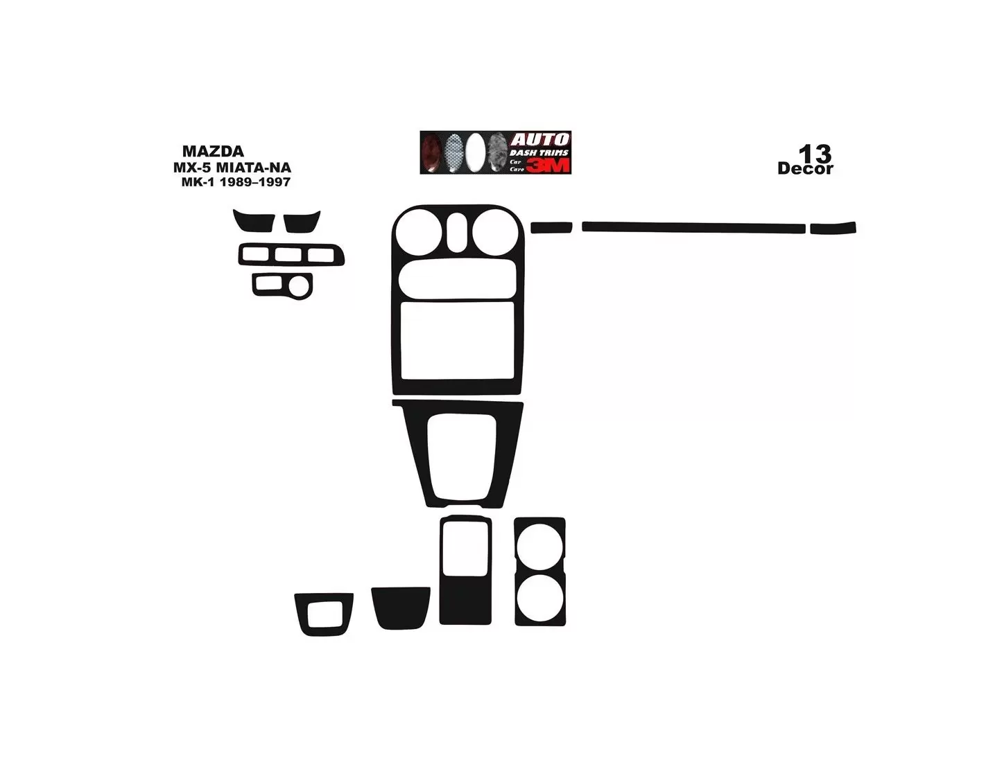 Mazda MX-5 Miata NA Mk1 1989–1997 3M 3D Interior Dashboard Trim Kit Dash Trim Dekor 13-Parts