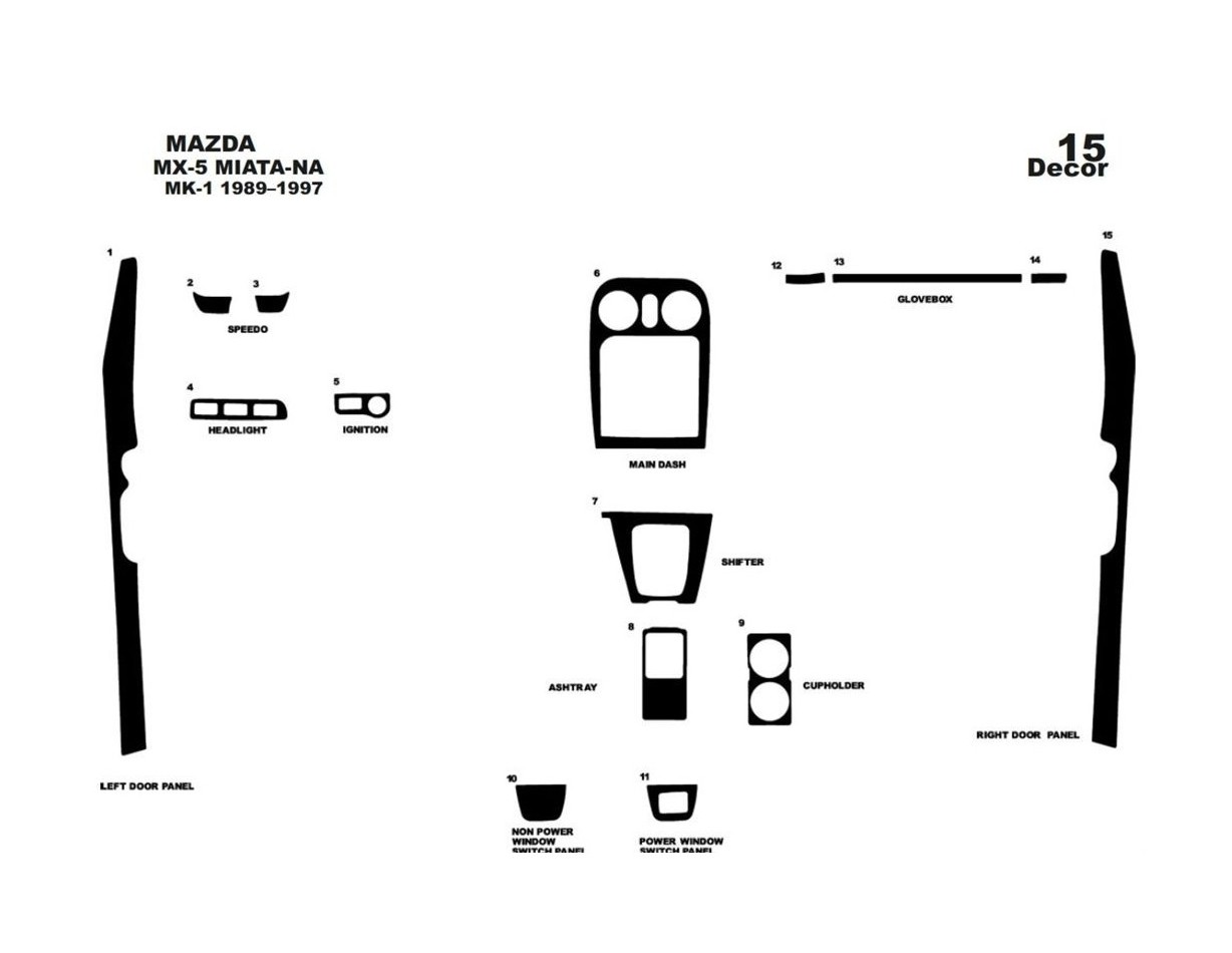 Mazda MX-5 Miata NA Mk1 1989–1997 Mittelkonsole Armaturendekor Cockpit Dekor 15-Teilige - 1- Cockpit Dekor Innenraum