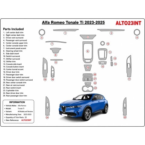 Alfa-Romeo Tonale Ti 2023-2025 kit décor tableau de bord 3D, 25 pièces 2