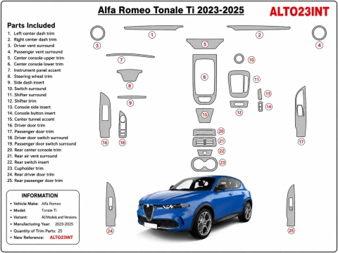 Alfa-Romeo Tonale Ti 2023-2025 kit cruscotto 3D, 25 pezzi 2
