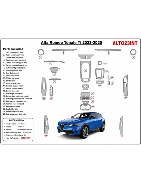 Alfa-Romeo Tonale Ti 2023-2025 kit salpicadero 3D, 25 piezas