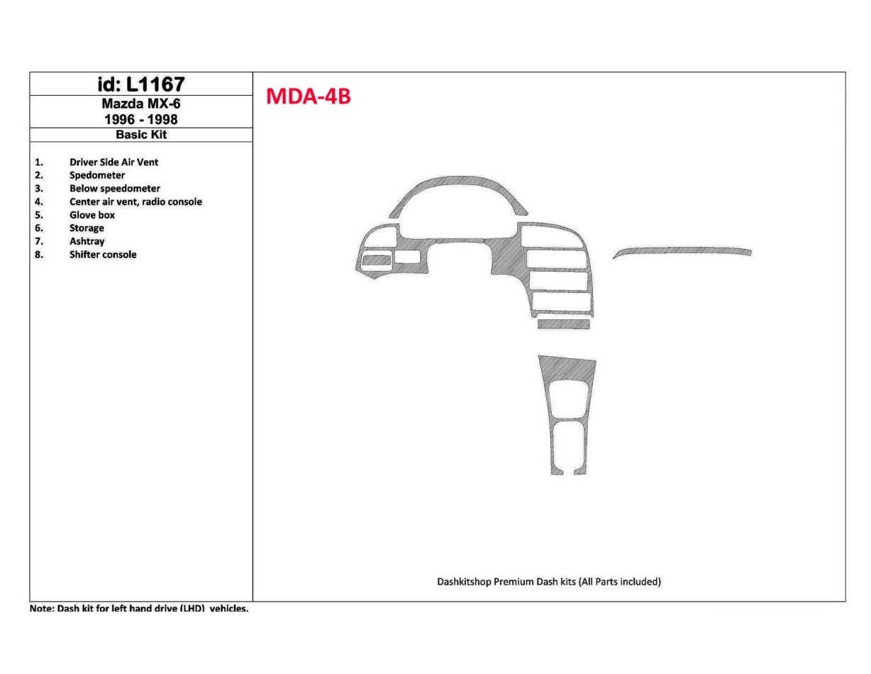 Mazda MX-6 1996-1998 Basic Set, 8 Parts set Decor de carlinga su interior