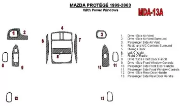 Mazda Protege 1999-UP With Power Windows 13 Parts set BD Interieur Dashboard Bekleding Volhouder
