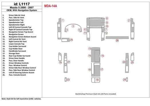 Mazda RX-7 1993-1995 Full Set, 5 Parts set BD Interieur Dashboard Bekleding Volhouder